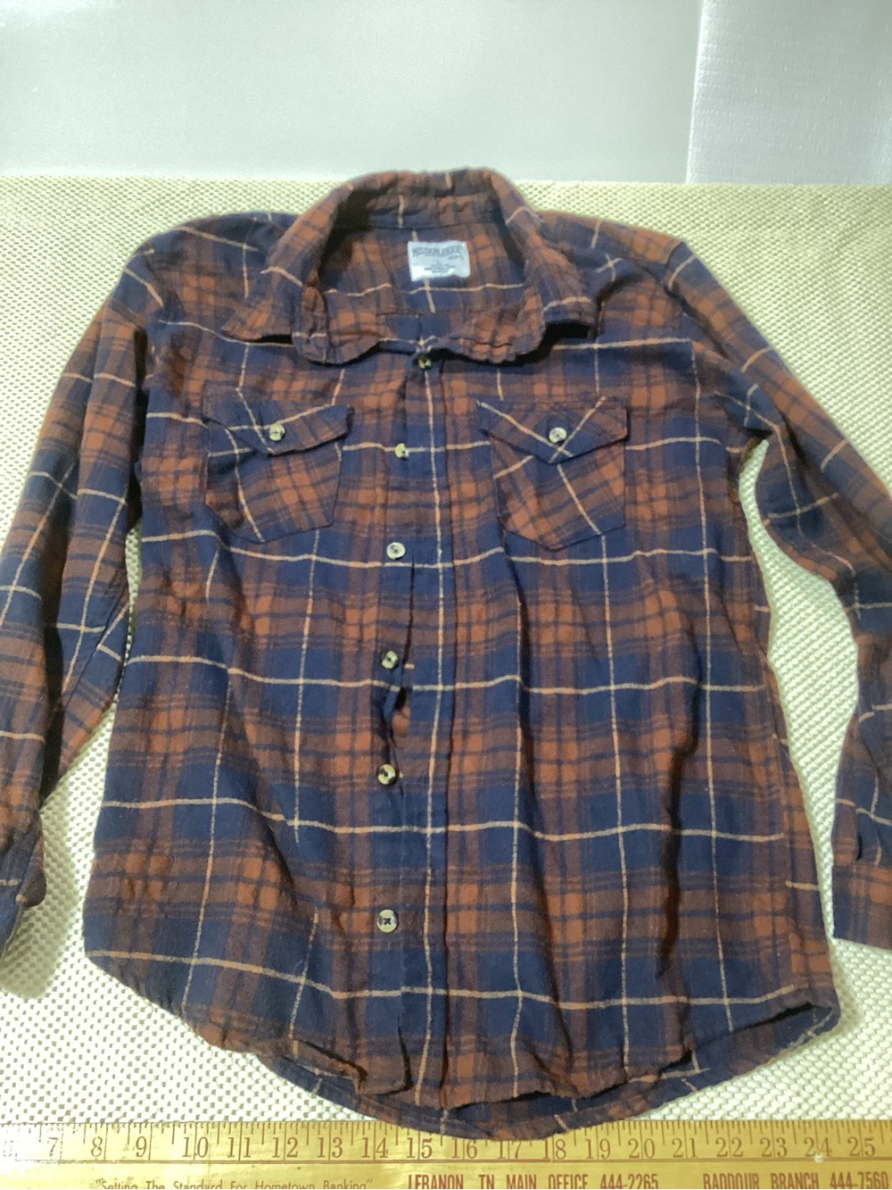Mission Ridge Men’s Large Plaid Flannel Shirt Brown Blue Cotton Button Up